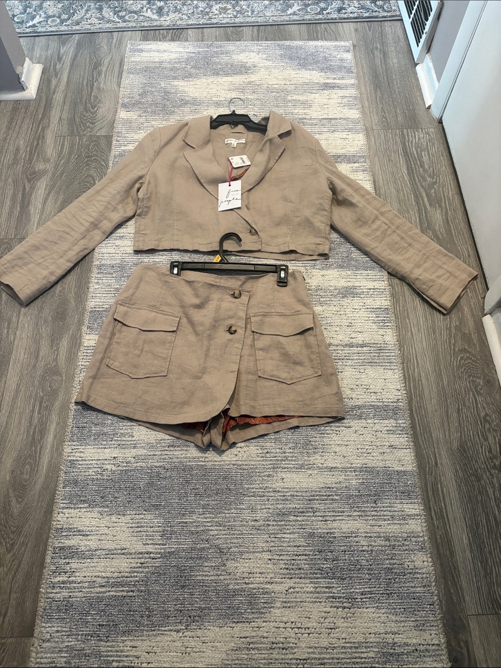 Free People Taupe Cropped Blazer and Utility Shorts Set